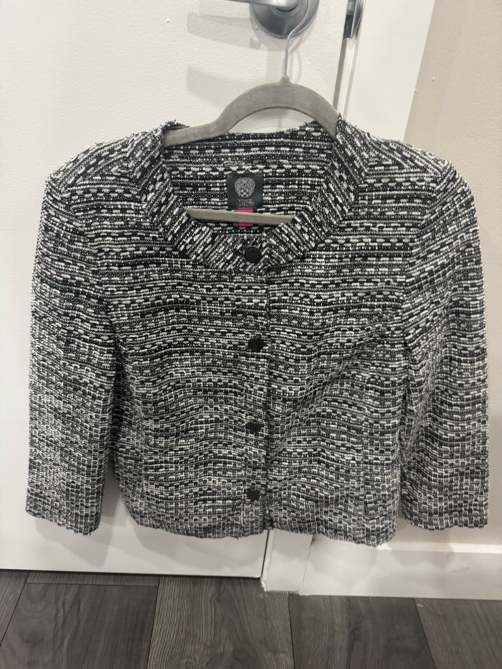 Vince Camuto Black & White Bouclé Button-Front Jacket